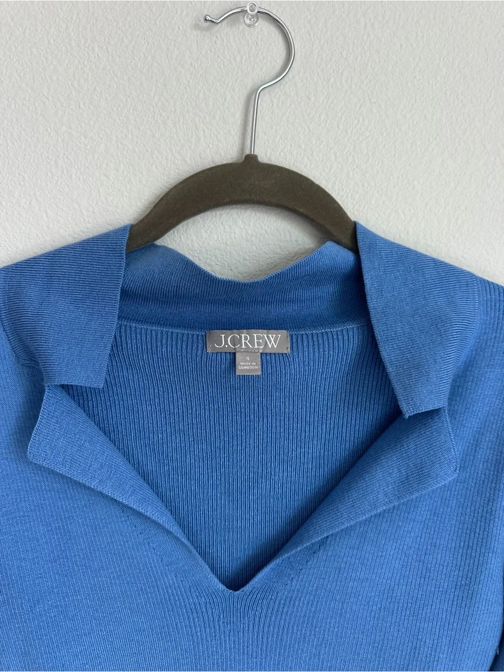 J. Crew Bright Blue Ribbed Polo Sweater
